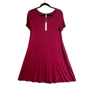 Korsis Dress Women's Medium Casual T-Shirt Dress with Pockets Burgundy NWT